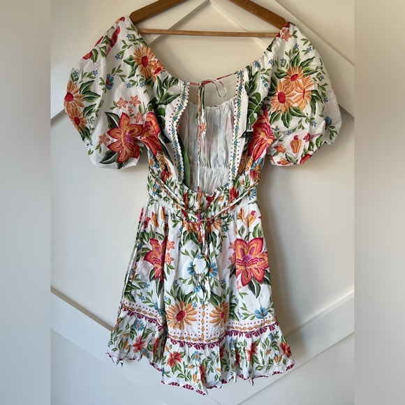 Farm Rio Off-White Bloom Garden Euroflax Premium Linen Mini Dress NWT Size XS - Picture 13 of 16